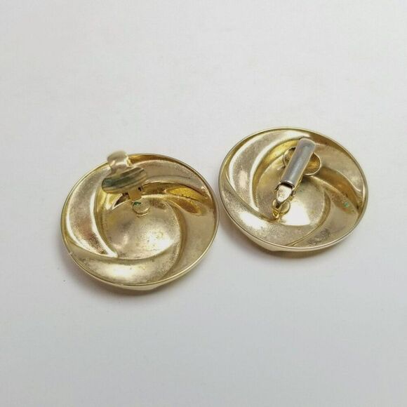 Vintage Gold Tone Clip On Earrings, Polished Spiral Style Design, Estate - Picture 3 of 6